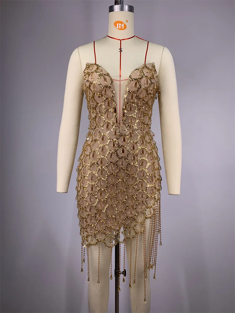 robe courte sequin doré