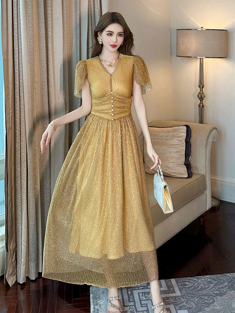 robe de soirée dorée longue