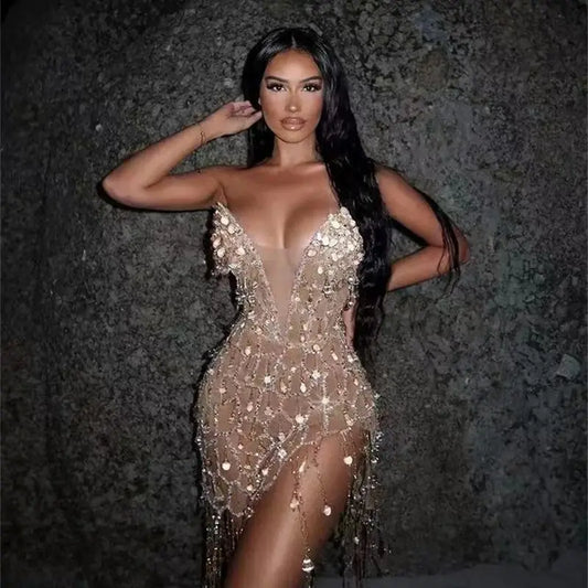 robe courte sequin doré