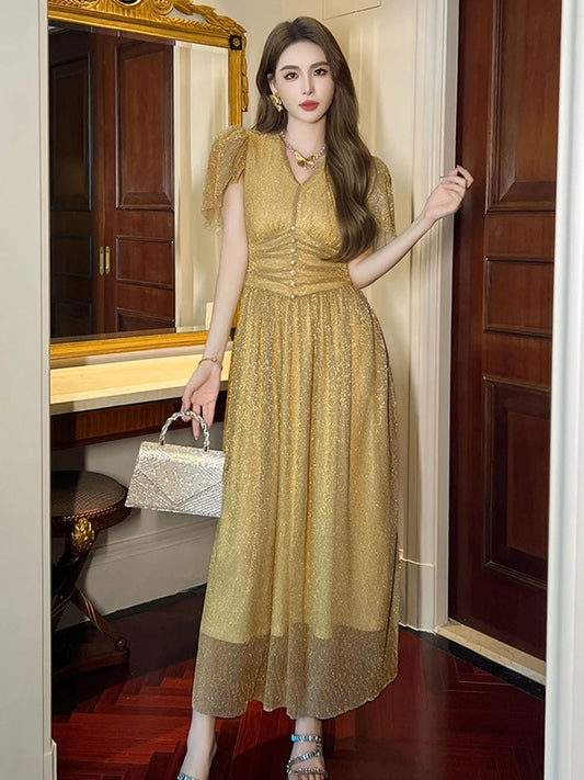 robe de soirée dorée longue