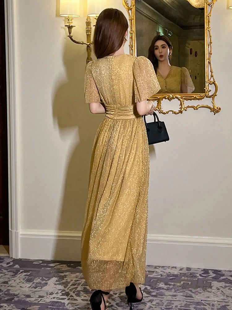 robe de soirée dorée longue